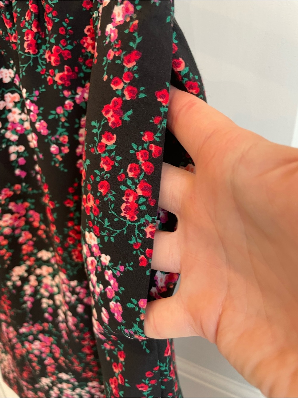 J. Crew Black Midi Skirt with Pink & Red Floral Spray - Picture 3 of 5